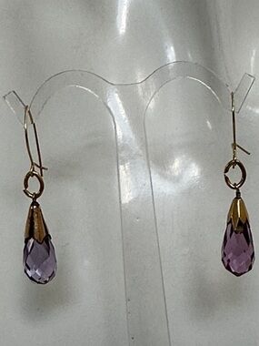 14k Gold amethyst Gems Dangle Earrings